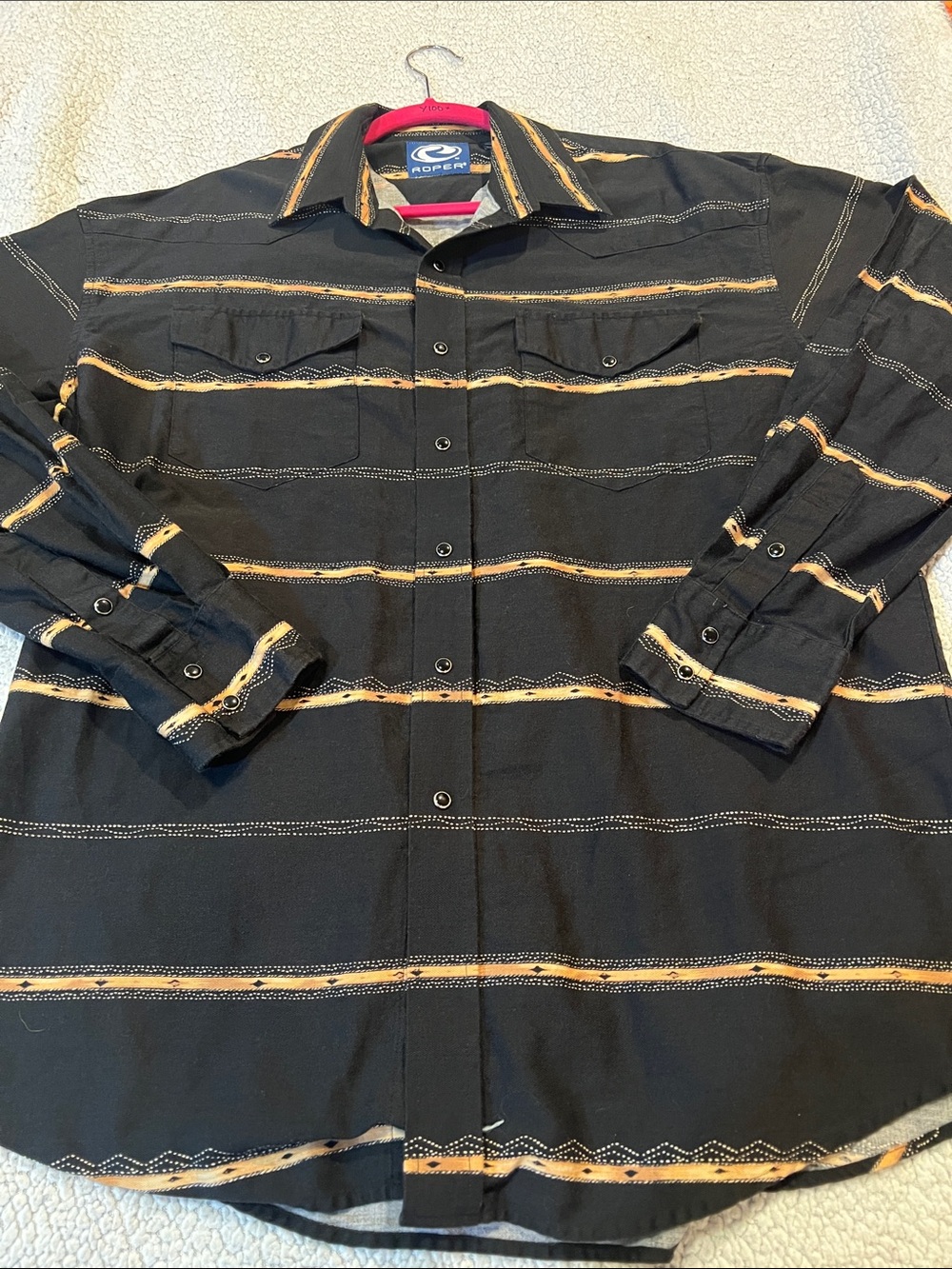 Roper Black Shirt with Tan Stripe Detail